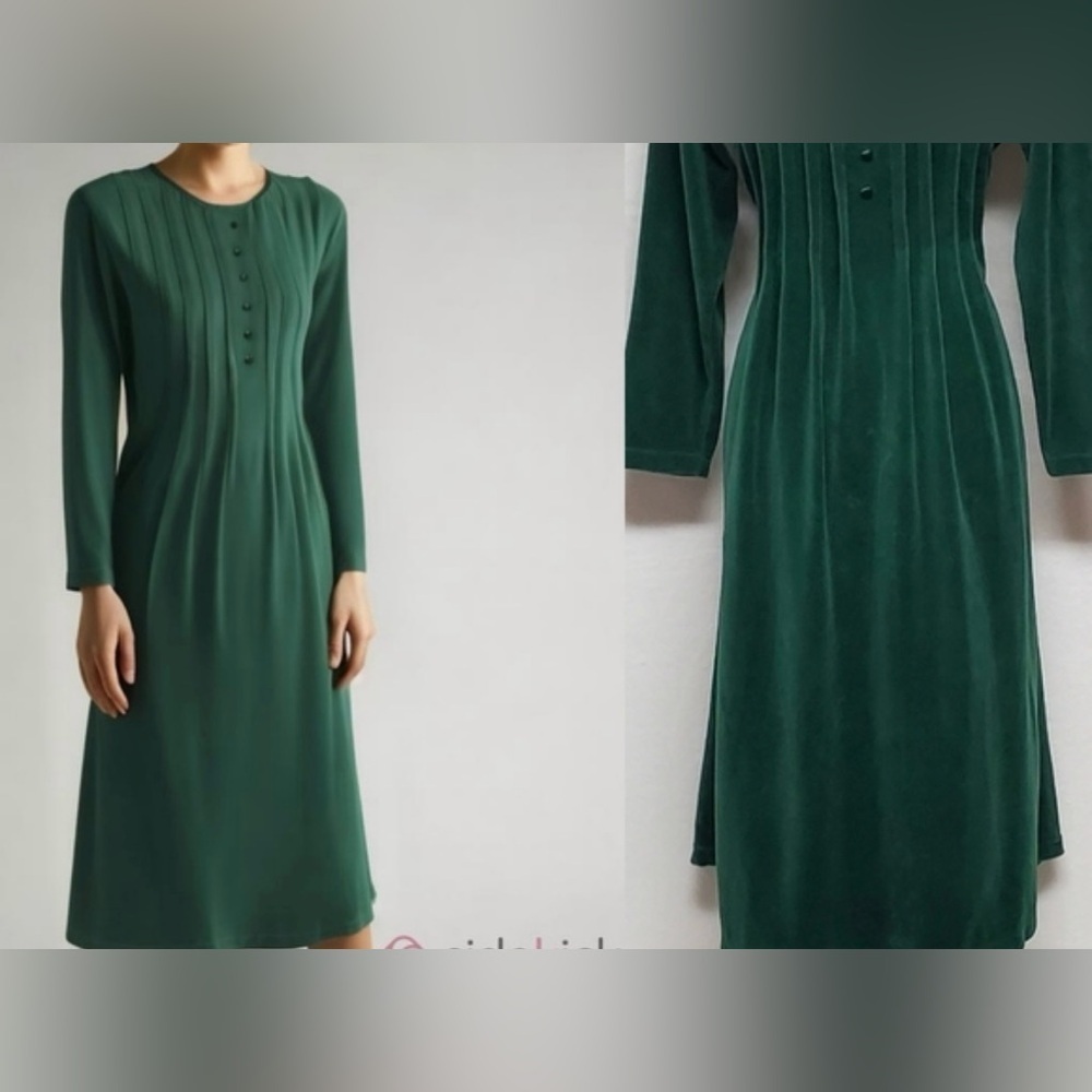 Fads women’s forest green long sleeve Velvet maxi dress size large.